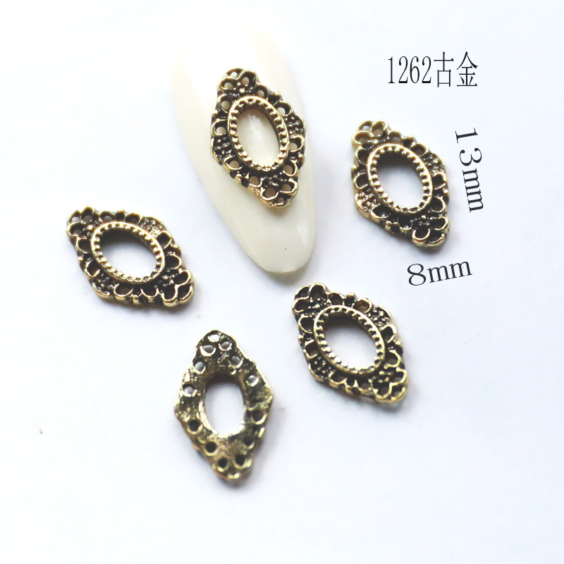 20 Stück Vintage Nail Art Rahmen vier Farben Multi-Formen Retro Legierung Nageldesigns Charms große Edelsteine für Nagelzubehör 2025 – Detail 9