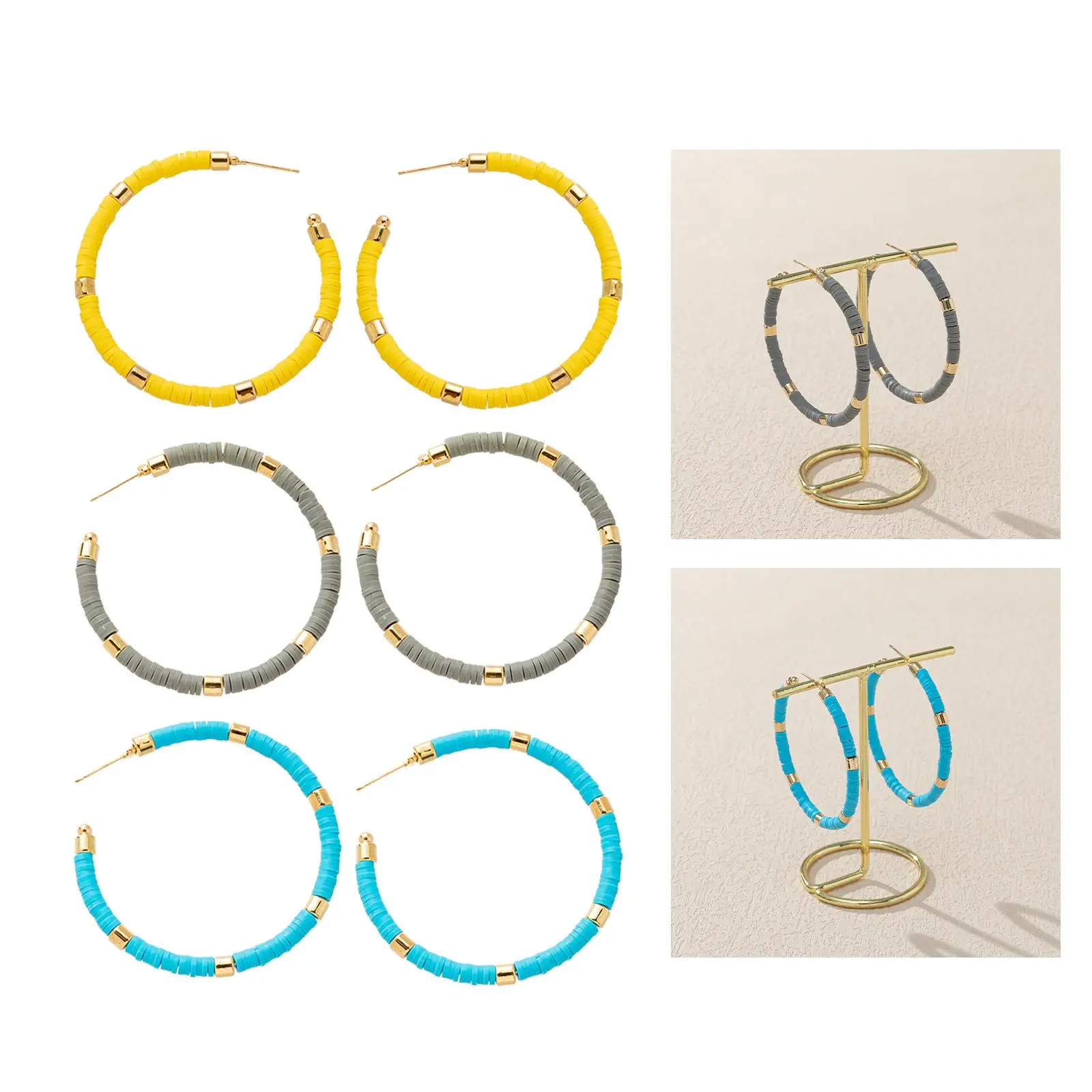 C Shaped Hoop Earrings Boho Trendy Soft Pottery Circle Lightweight Gift Statement Round Large Open Jewelry for Girls Women Teens