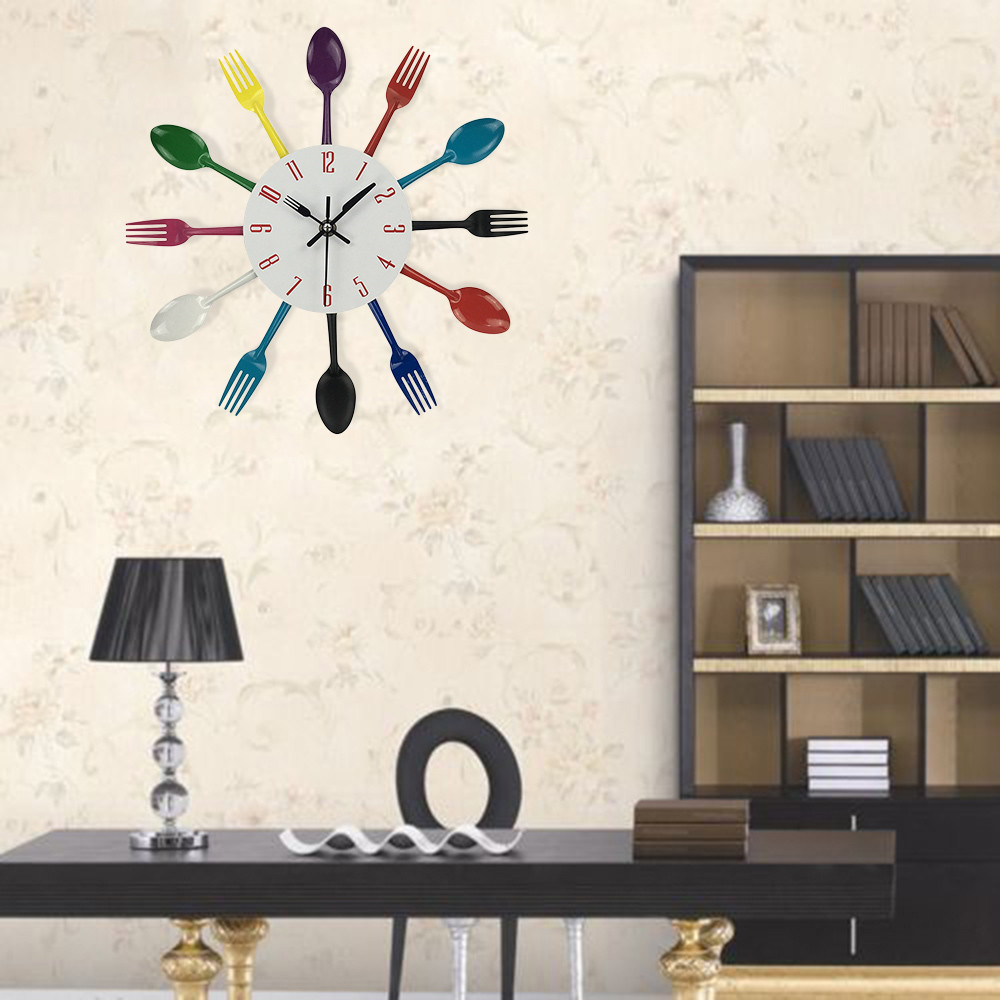 Description Picture 6 of itemMulticolor Clock Creative Design Home Decoration Cutlery Kitchen Utensil Spoon Fork Clock Wall Clock for Livingroom Bedroom