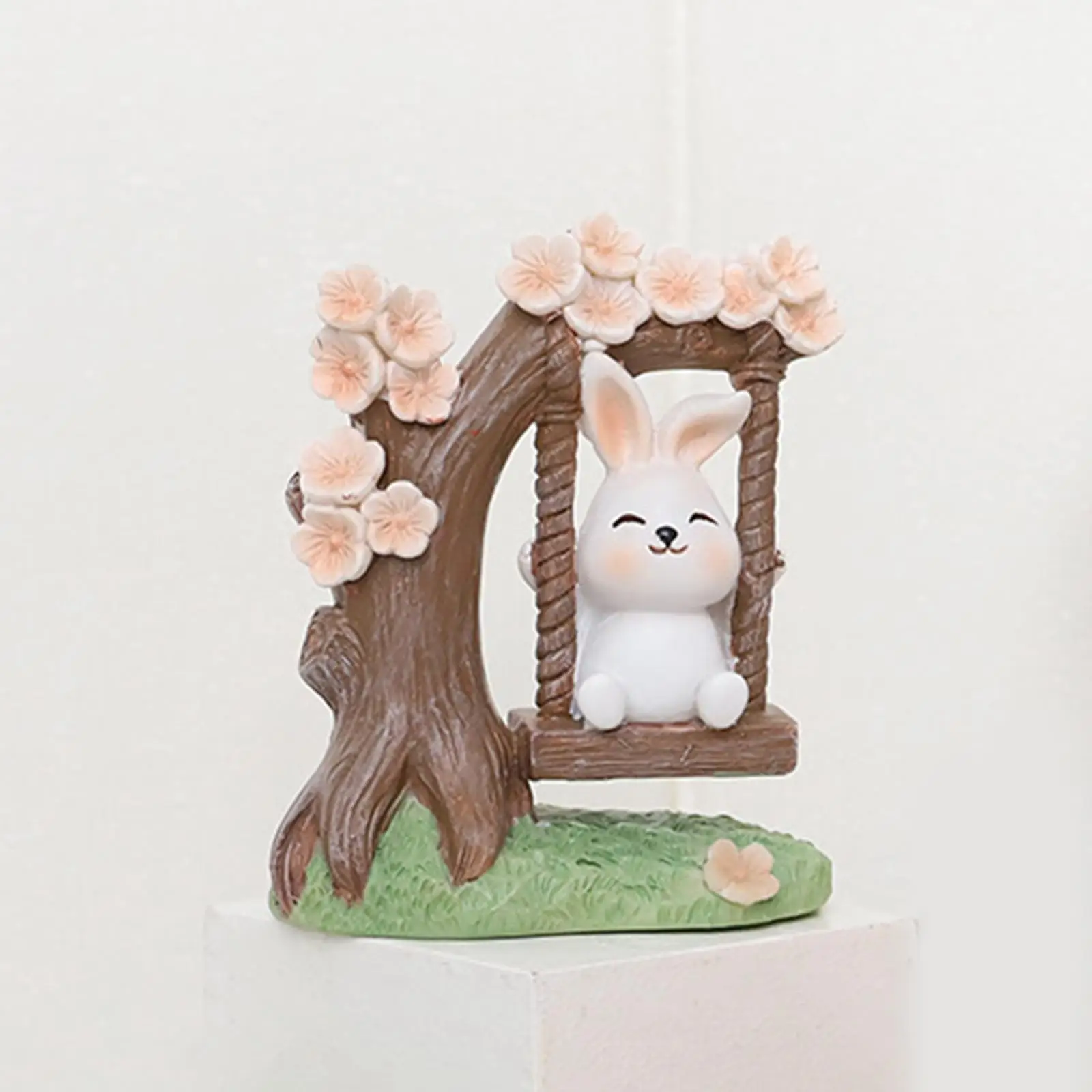 Cartoon Cute Rabbit Swings Figurine Animal Statue Resin Crafts Modern Art for Easter Indoor Outdoor Decor Gift Bunny Ornaments