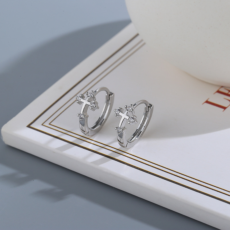 VOQ Silber Farbe Mode Kreative Zirkon Kreuz Ohrringe Frauen Männer Geschenk Ohrringe Modeschmuck – Detail 8