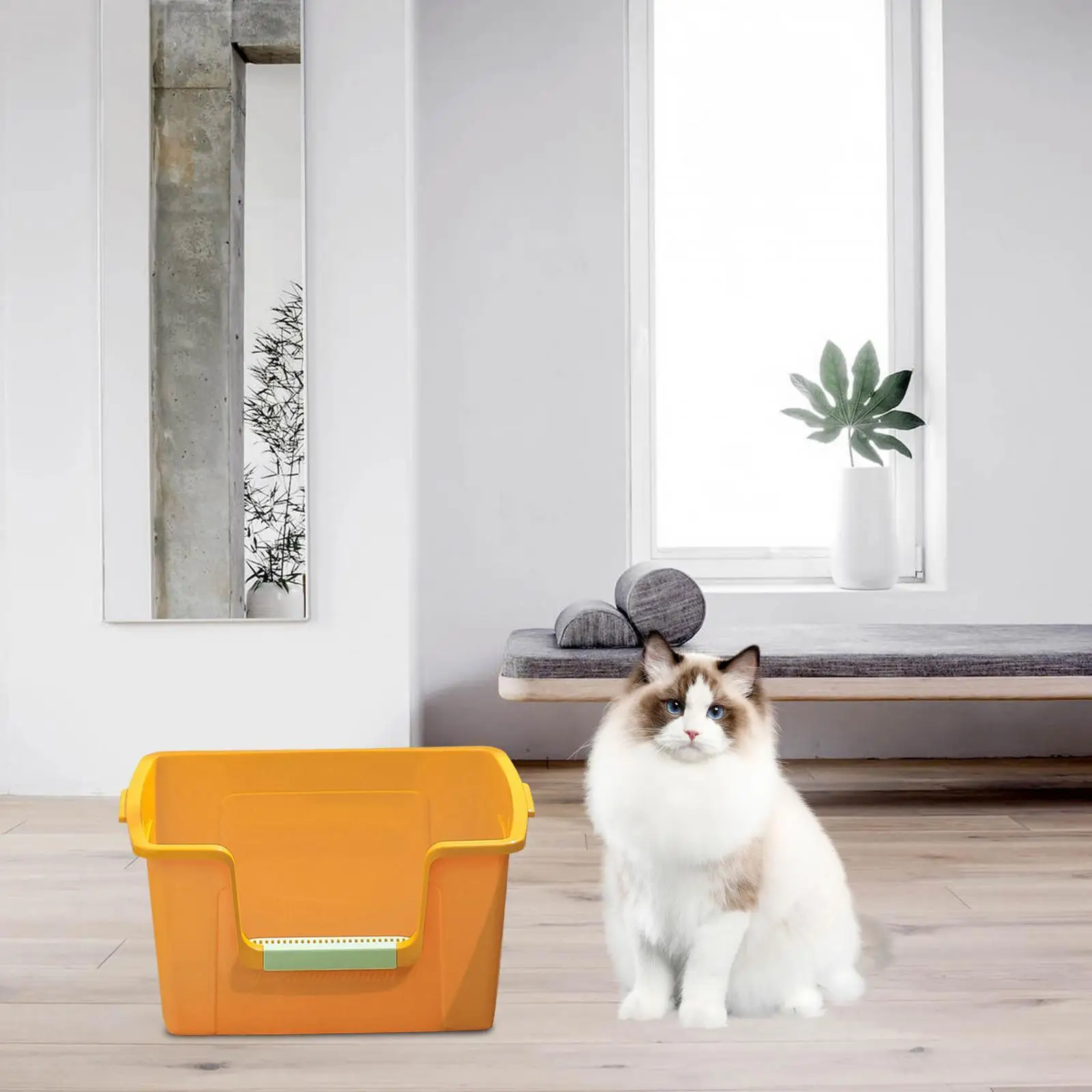 Cat Litter Box Bedpan High Sided Rim Durable Sand Box Container Kitten Litter Pan for Pet Supplies Kitty Kitten Large Cats