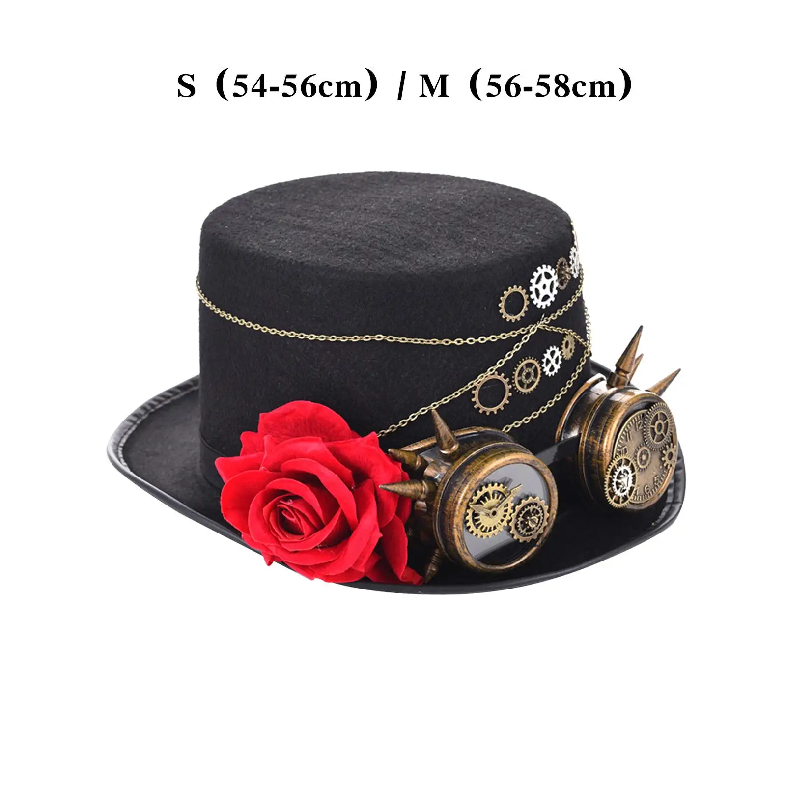 Retro Steampunk Hat with Goggles Flower Black Top Hat Industrial Age Costume