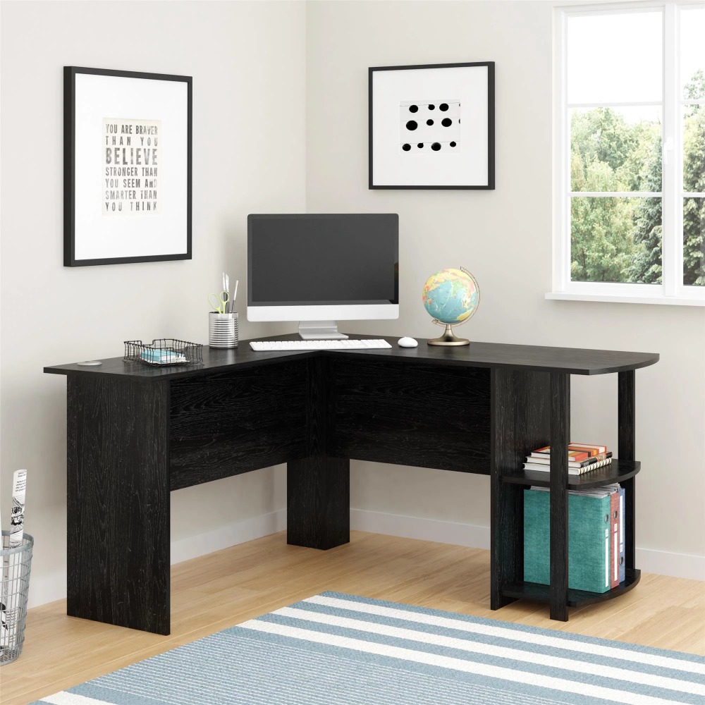 Description Picture 2 of itemAmeriwood Home Dominic L Desk with Bookshelves, Black Oak desk table