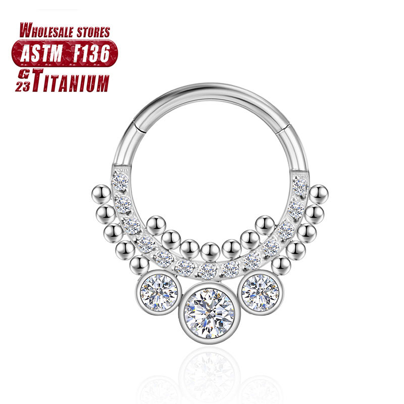 F136 Titan Septum Zirkon Clicker Nasenring Creolen Tragus Industrie Piercing Klapp Segment Knorpel Frauen Schmuck – Detail 2