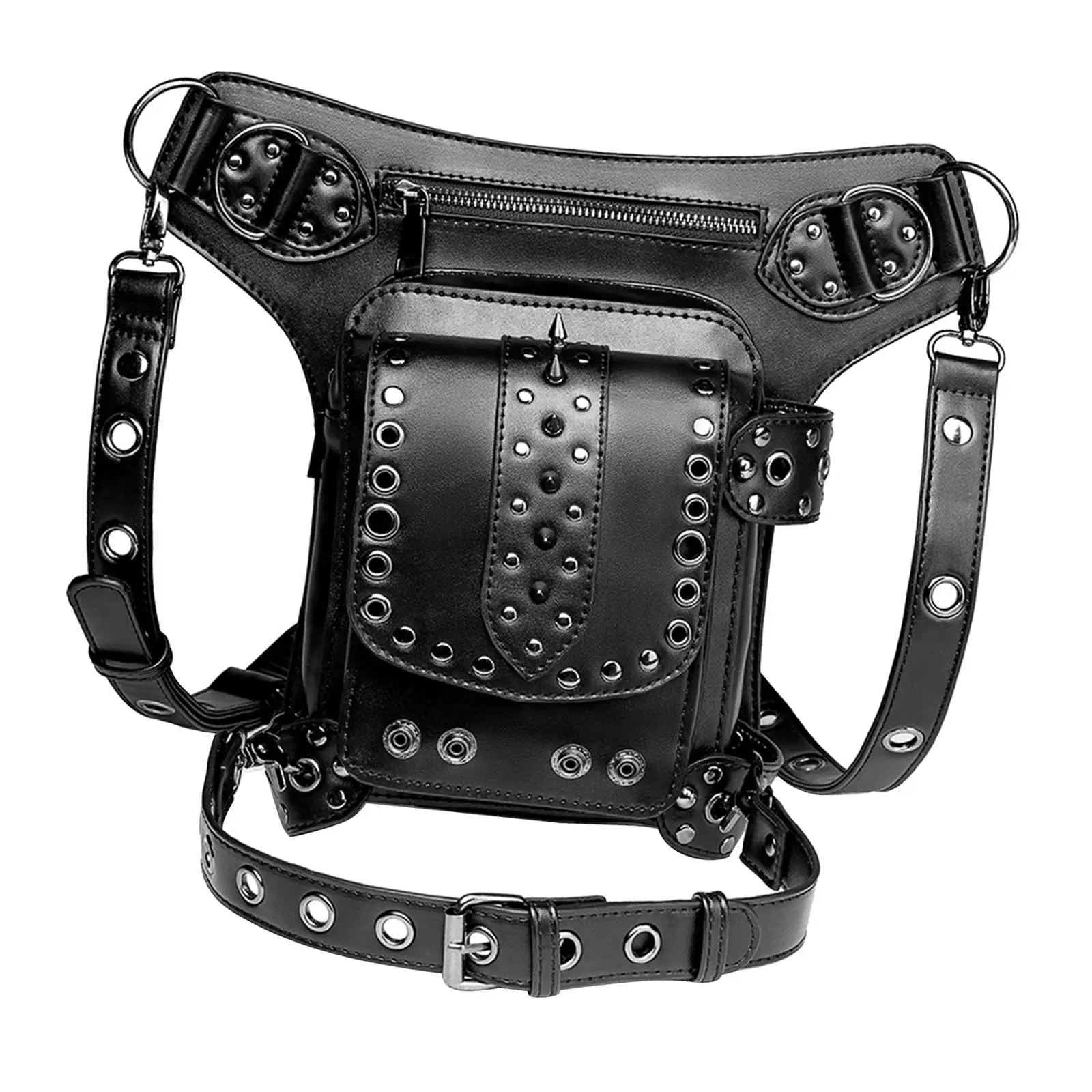 Gothic Steampunk Waist Bag Fashion PU Leather Thigh Belt Packs for Climbing