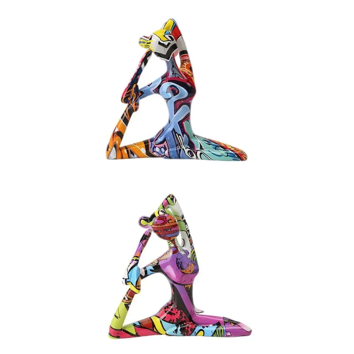 2pcs Yoga Statue Sculpture Figure Graffiti Figurines Living Room Crafts