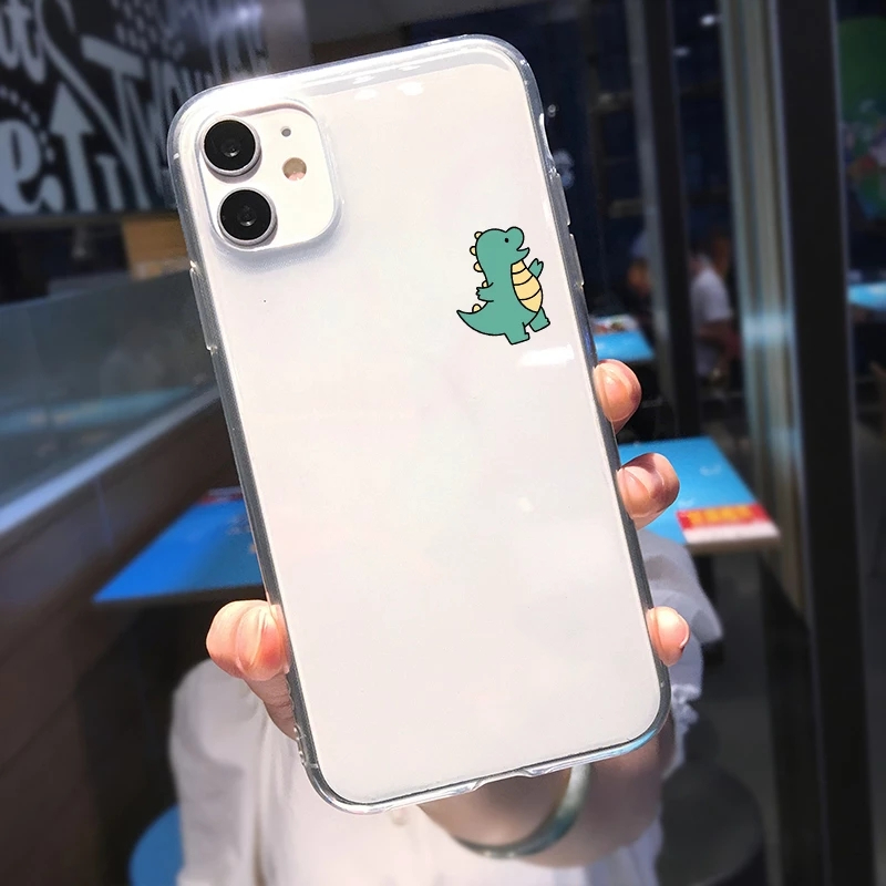 Cute Green Pink Dinosaur Couple Clear Phone Case For iPhone 13 12 11 Pro MAX XS XR X SE20 7 8 6Plus Soft Silicone Cover Fundas case iphone 13 pro max