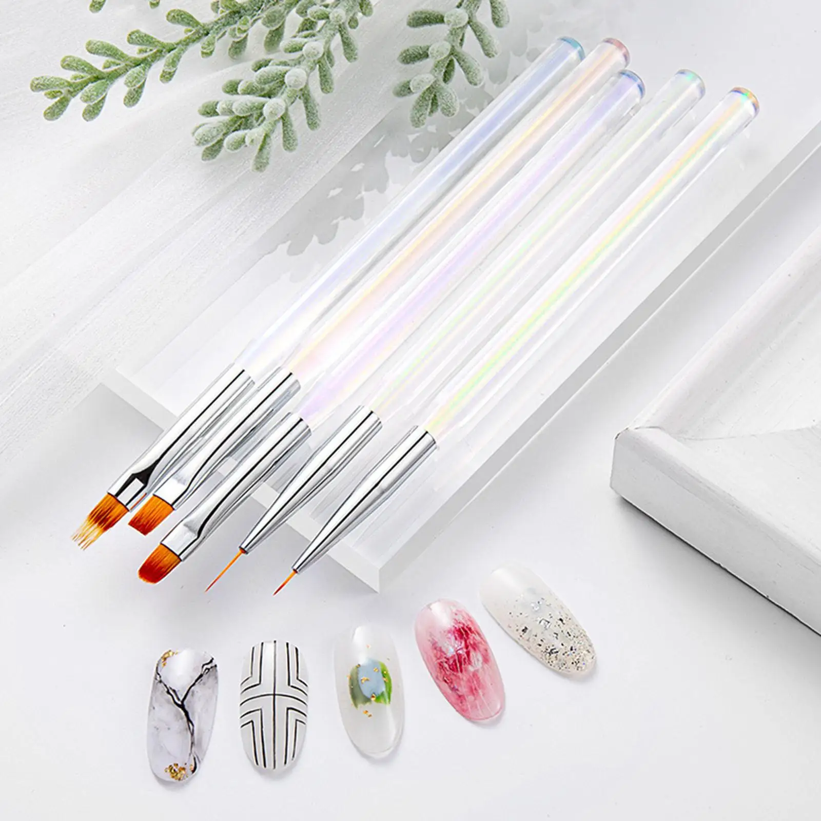5x Nail Art Drawing Brush Pen Manicure Tool UV Gel Tips Liner Polish Spatula Stick Painting Accessories Dotting for Home DIY
