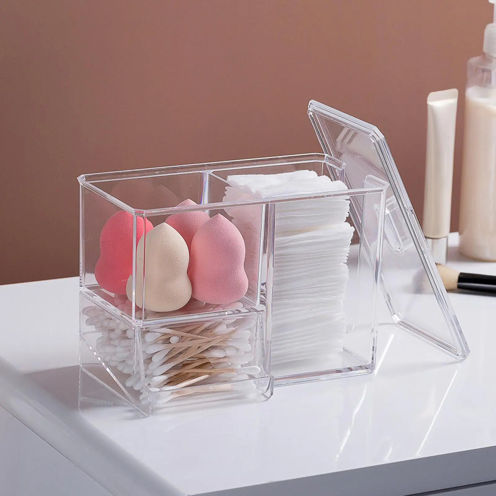 Makeup Pad Holder, Container with Lid Balls Swab Dispenser Countertop Storage Desktop Jewelry