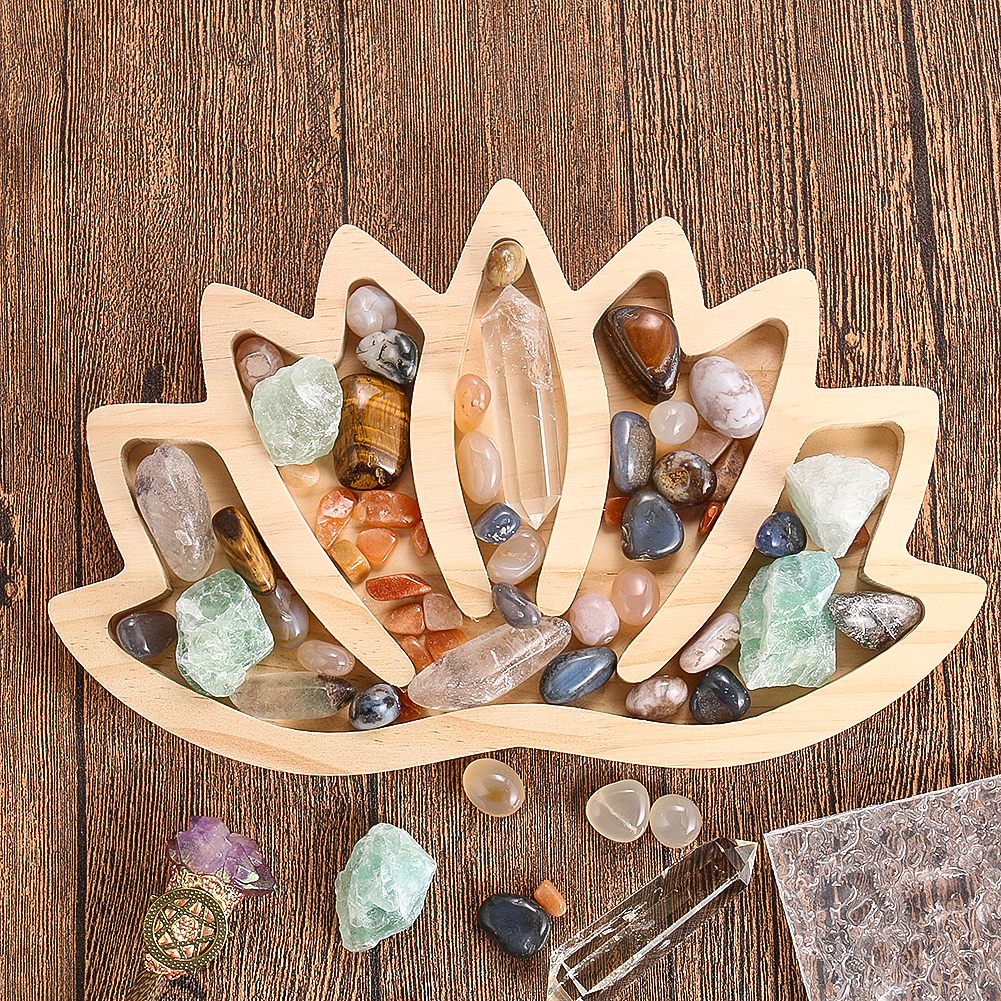 Holz Handwerk Lotus-förmigen Schmuck Display Platte Halskette Ohrringe Tablett Kristall Heils teine Veranstalter stehen Home Decoration – Detail 2