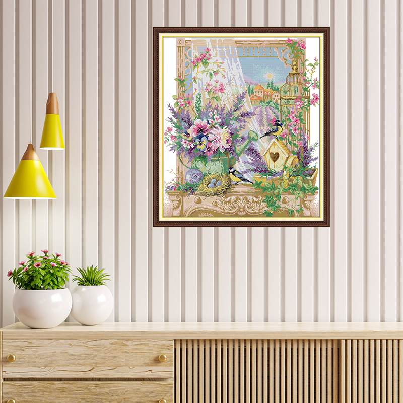 Joy Sunday Aida 16CT 14CT 11CT Blumen Bedruckte Kreuzstich-Sets Stoff DIY Folk Craft Kits Home Deco Handgefertigtes Stickset – Detail 1