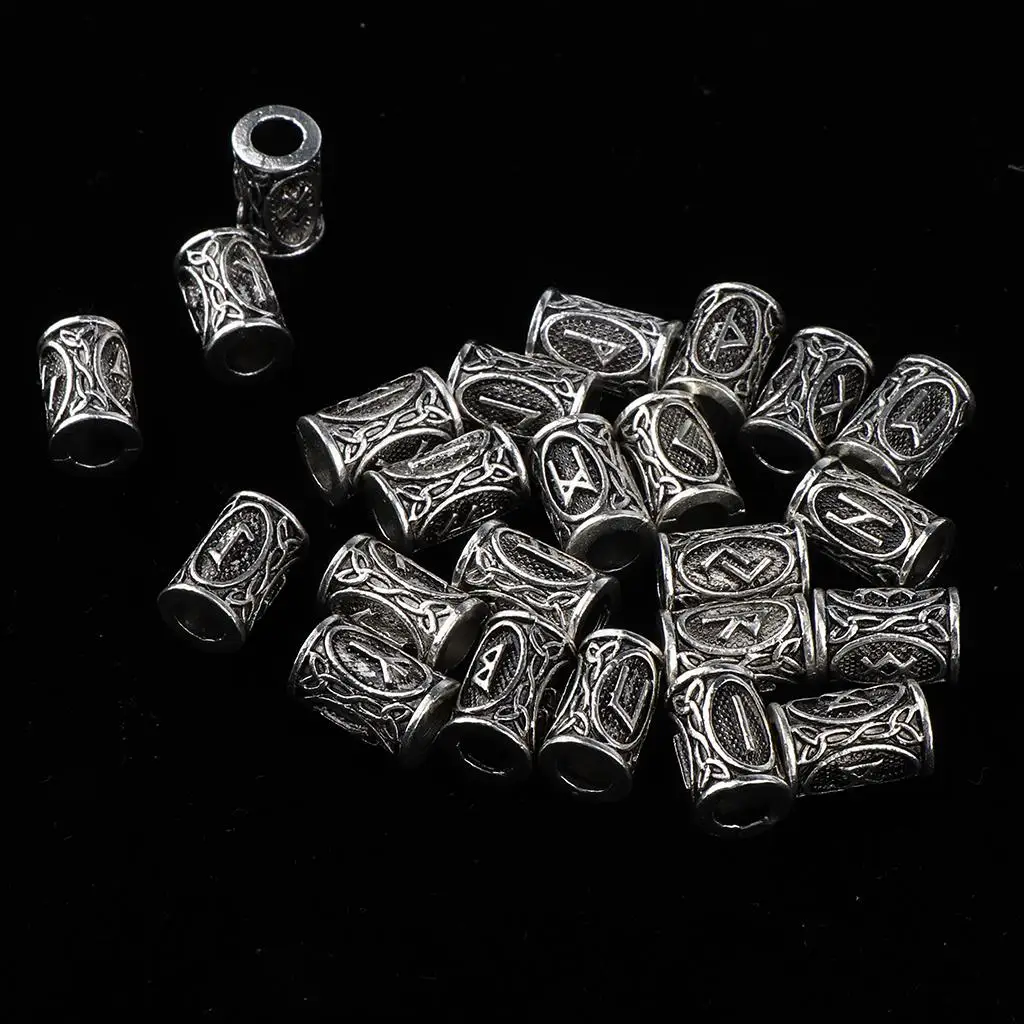 24Pcs Runes Beads Hair Beard Paracordaa Bracelet Pendant Necklace DIY