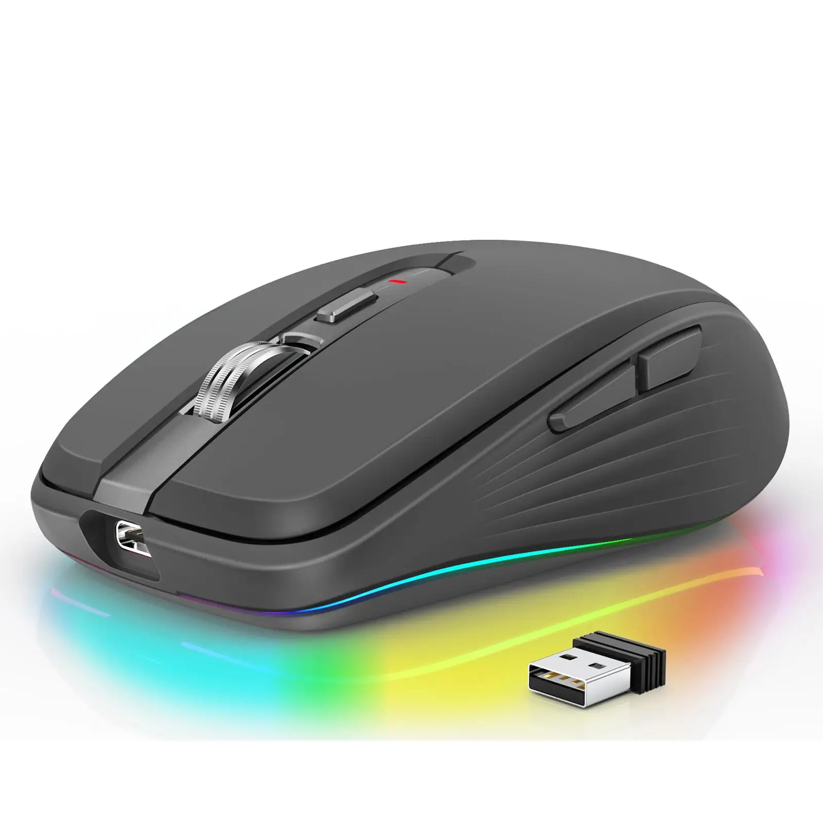 Portable Mini Mouse with USB Receiver 4 Adjustable DPI RGB Light 6 Buttons Silent Mute Cordless Optical Mouse for Laptop PC