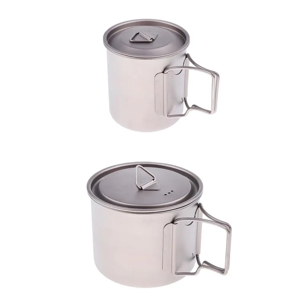 Portable 420ml/550ml Titanium Cup/Pot with Folding Handle for Picnic Fishing RV Camping Hiking Backpacking