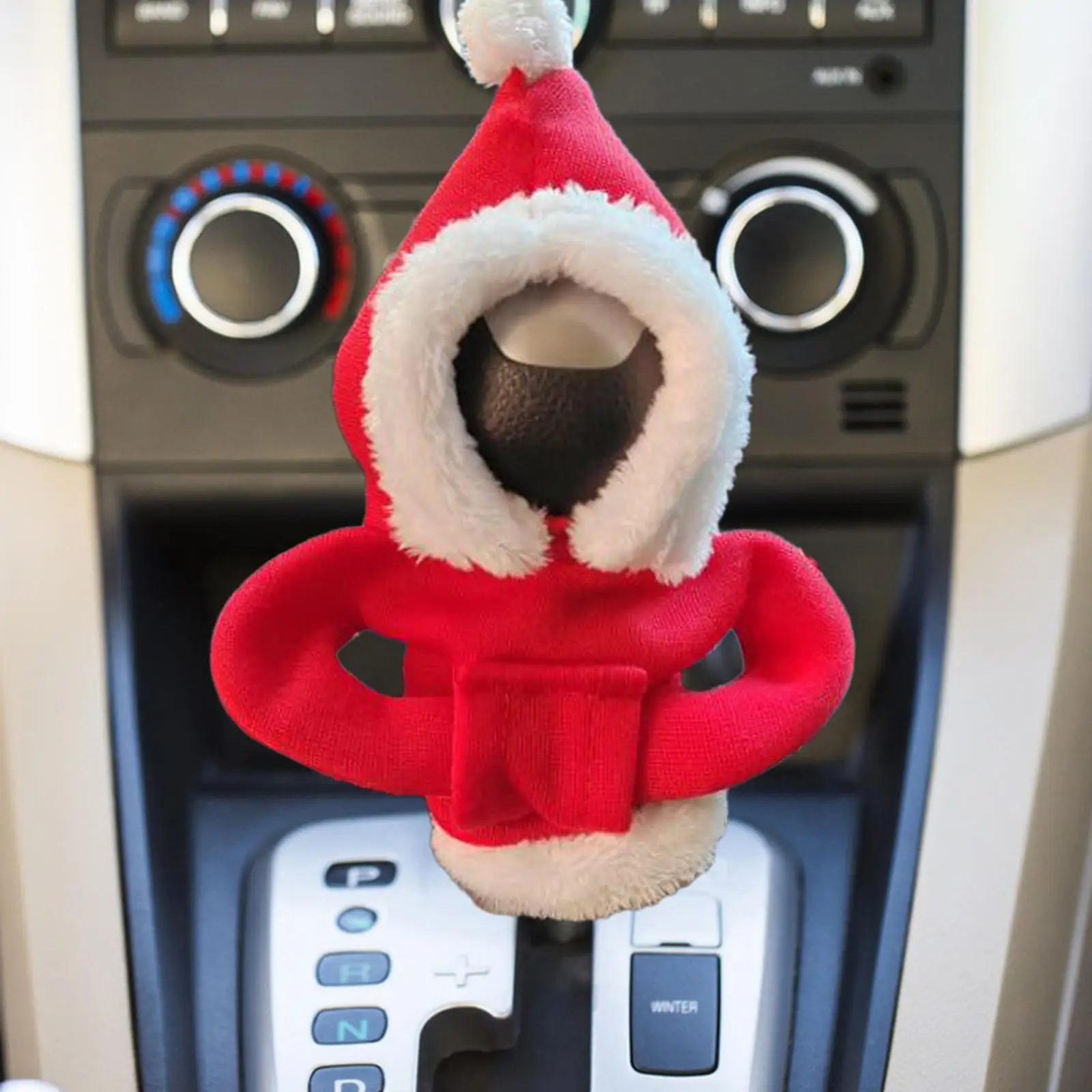 Christmas Car Shifter Knob Cover Easy to Install Hoodie Sweatshirt Holiday Decoration Anti Slip Universal Shifter Protector Red