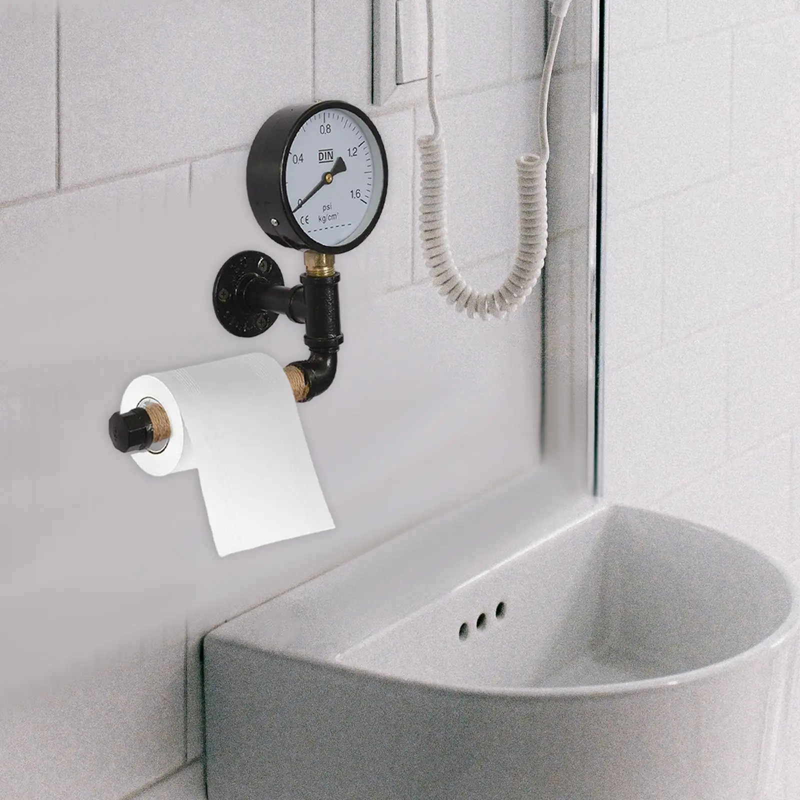 Upgrade Toilet Paper Holder Easy to Install Floating Water Pipe Rack Industrial Bathroom Toilet Paper Holder for Washroom