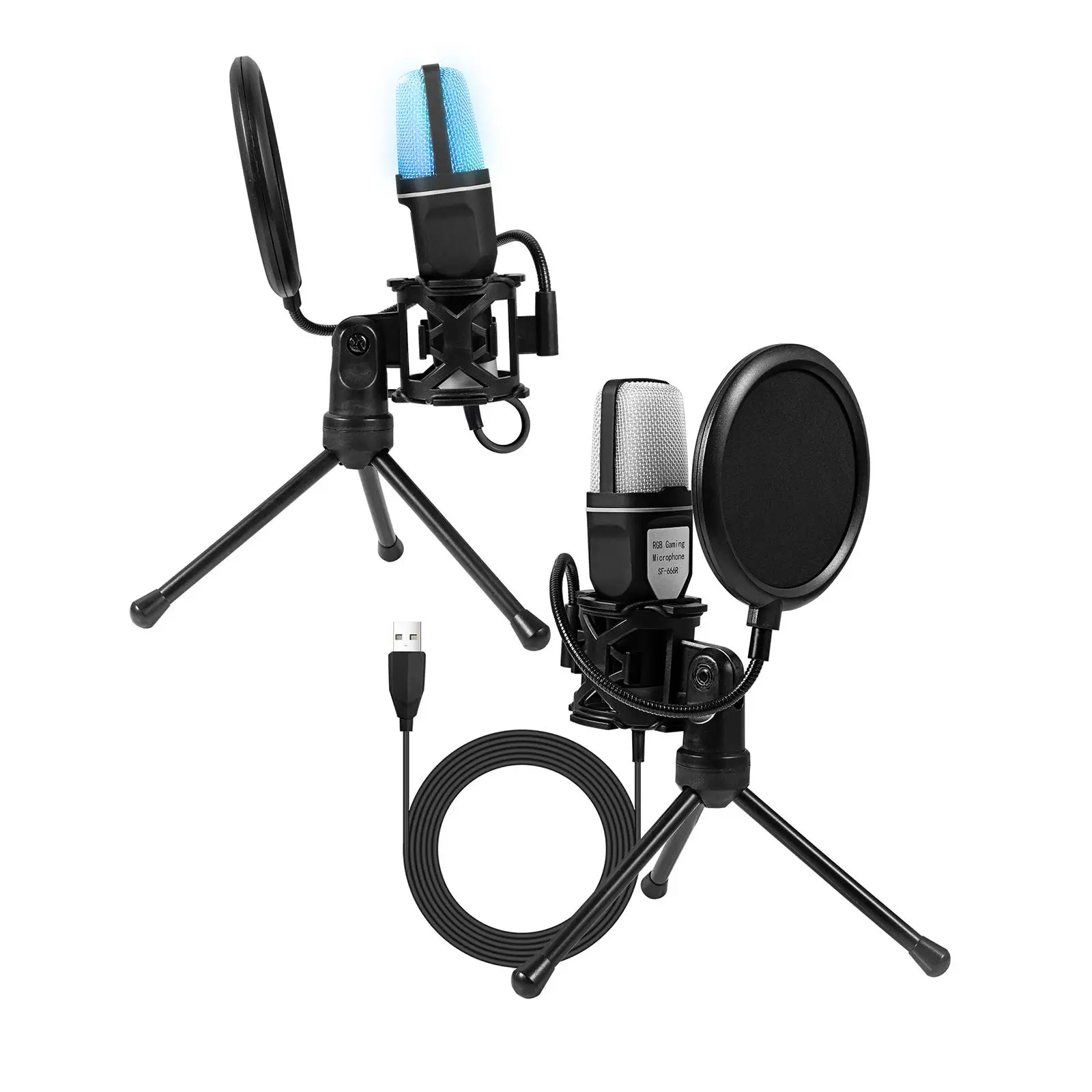 Condenser Microphone Noise Reduction RGB Lighting for Video Recording Music