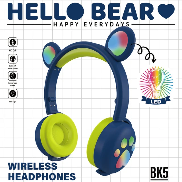  LIMSON Cat Ear Headphones for Kids, LED Light with USB