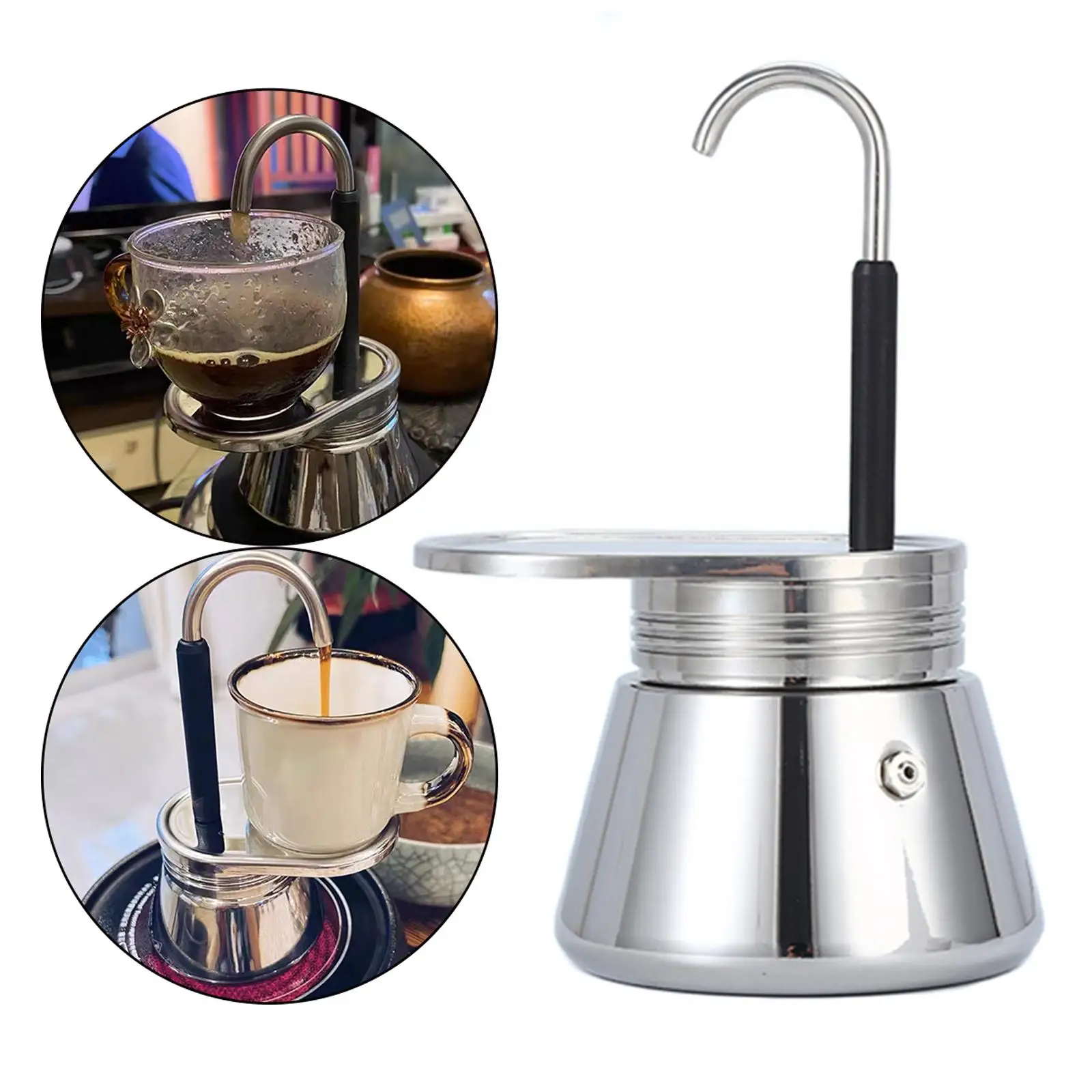 Traveling Stovetop Espresso Coffee Pot Stainless Steel, Convenient Easy to Operate Silver for Home Office Polished Portable DIY