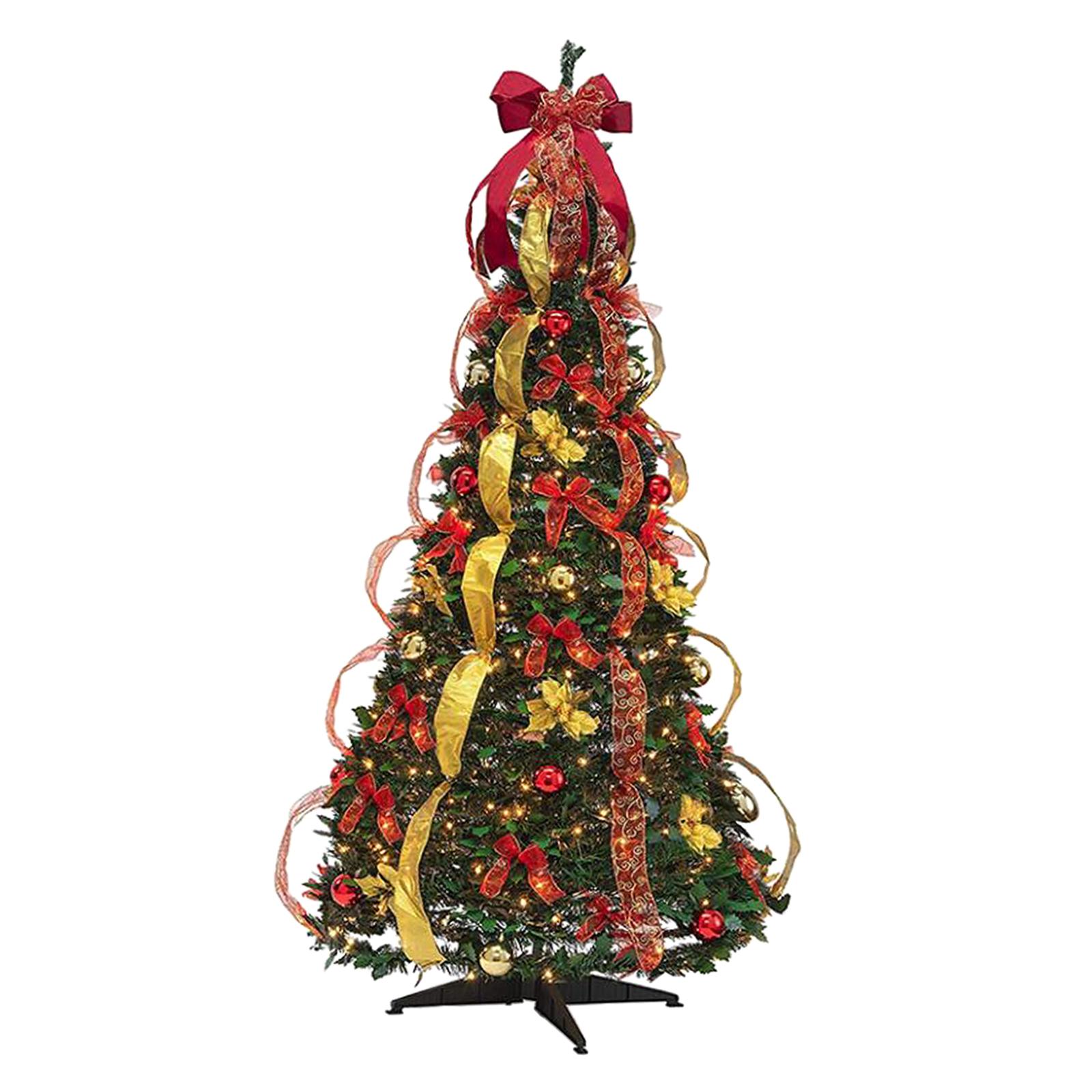 Foldable Christmas Tree 6 ft Easy Assembly Ornaments with Lights Lighted Xmas Tree for Office Outdoor Home Indoor Decoration