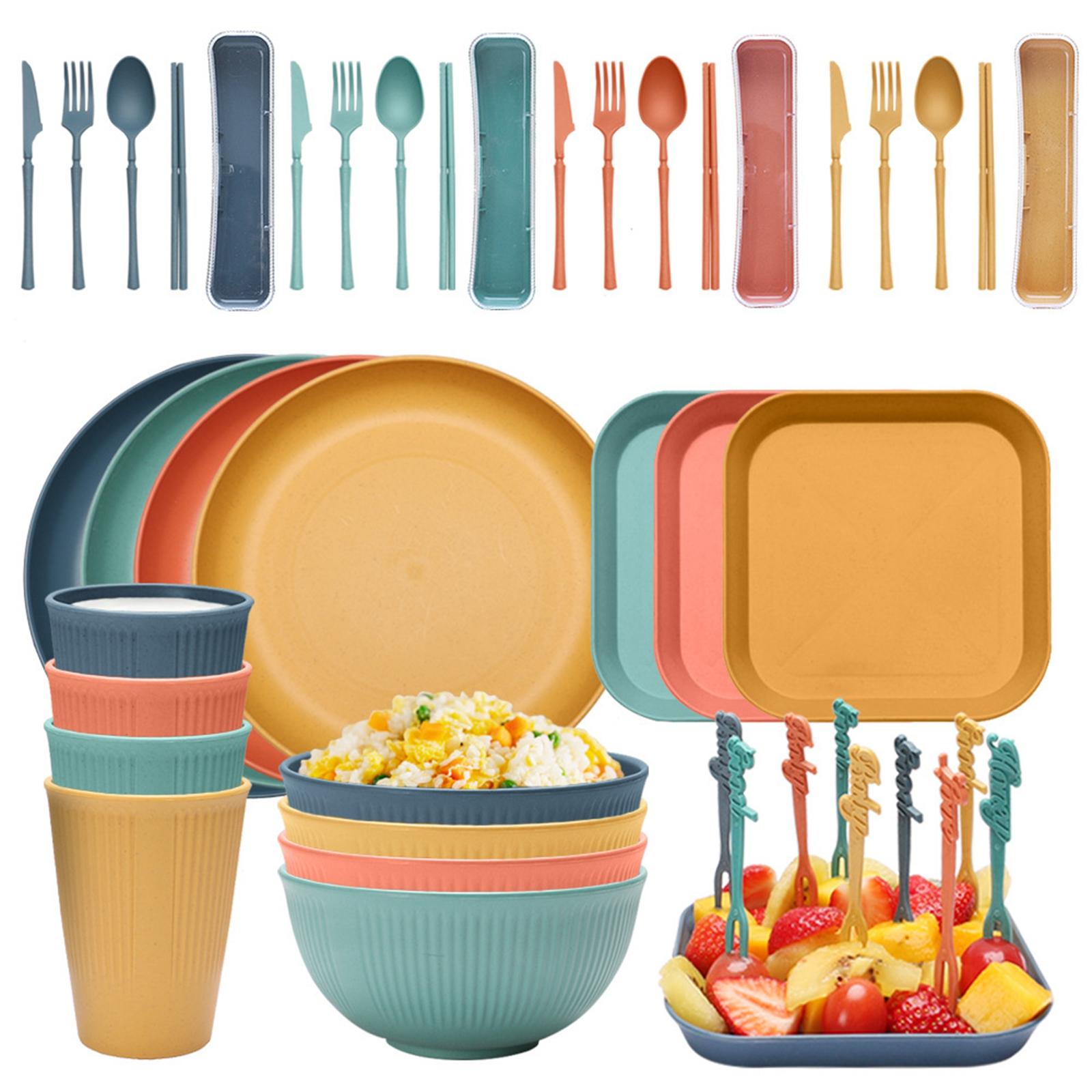 Unbreakable Dinnerware Set Fork Knives Chopsticks Service for 4 People for Home Kitchen