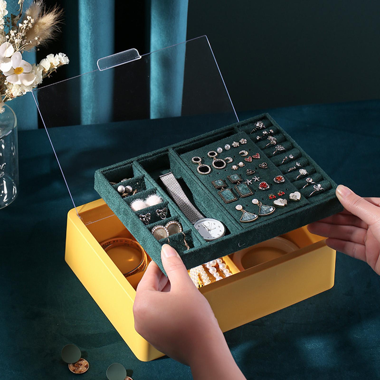 Portable Jewelry Storage Box Double-Layer Transparent Organizer Display Holder Showcase for Watches Necklace Rings Women Girls