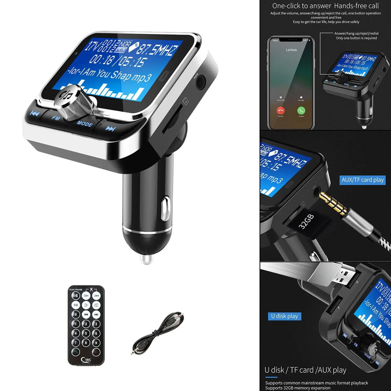 Bluetooth FM Transmitter Creative SD/TF Card FM Modulator LCD Display Car Charger MP3 Player Dual USB Handsfree Calling