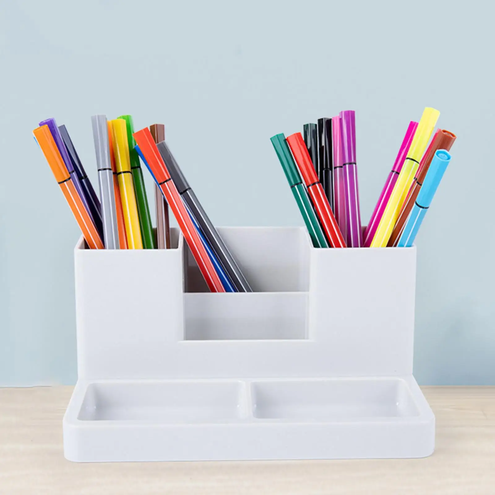 Makeup Storage Box Business Card/Pen/Pencil Holder Storage Box Case Sticky Note Tray Desktop Organizer with Pencil Holders