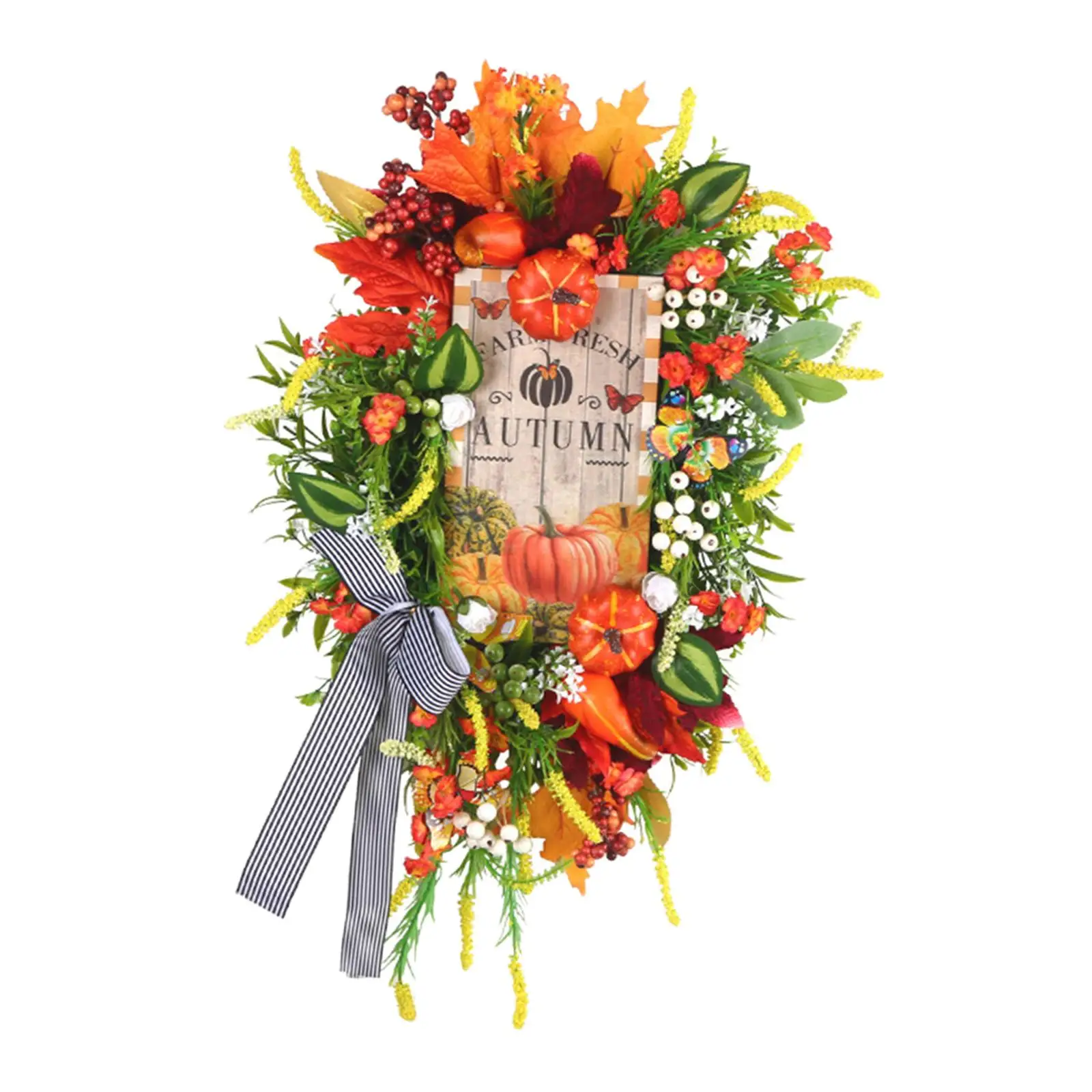 Artificial Fall Harvest Wreath Floral Wreath Wall Decor Door Wreath Autumn Garland for Indoor Outdoor Wall Easter Festival Party