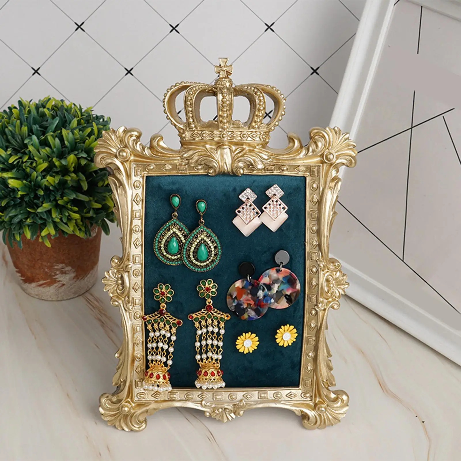 Photo Frame Decorative Ear Stud Holder Jewelry Tray Desktop Pad Velvet Earrings Stand Display for Home Party Bathroom Dresser