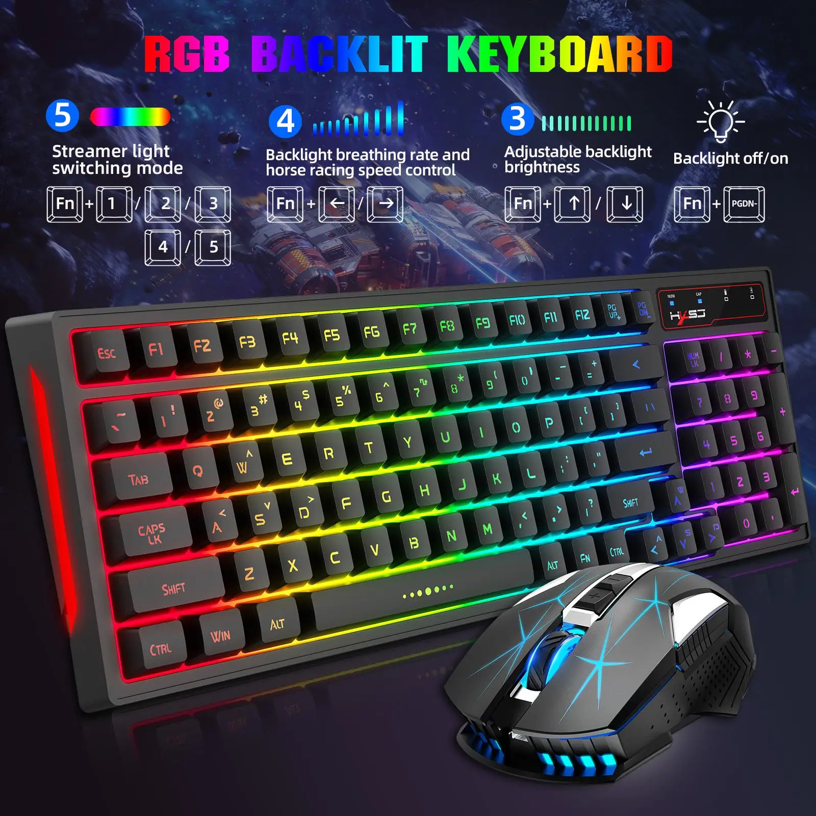 Keyboard Mouse Bundles RGB Backlit 3 Speed DPI Adjustment for PC Windows