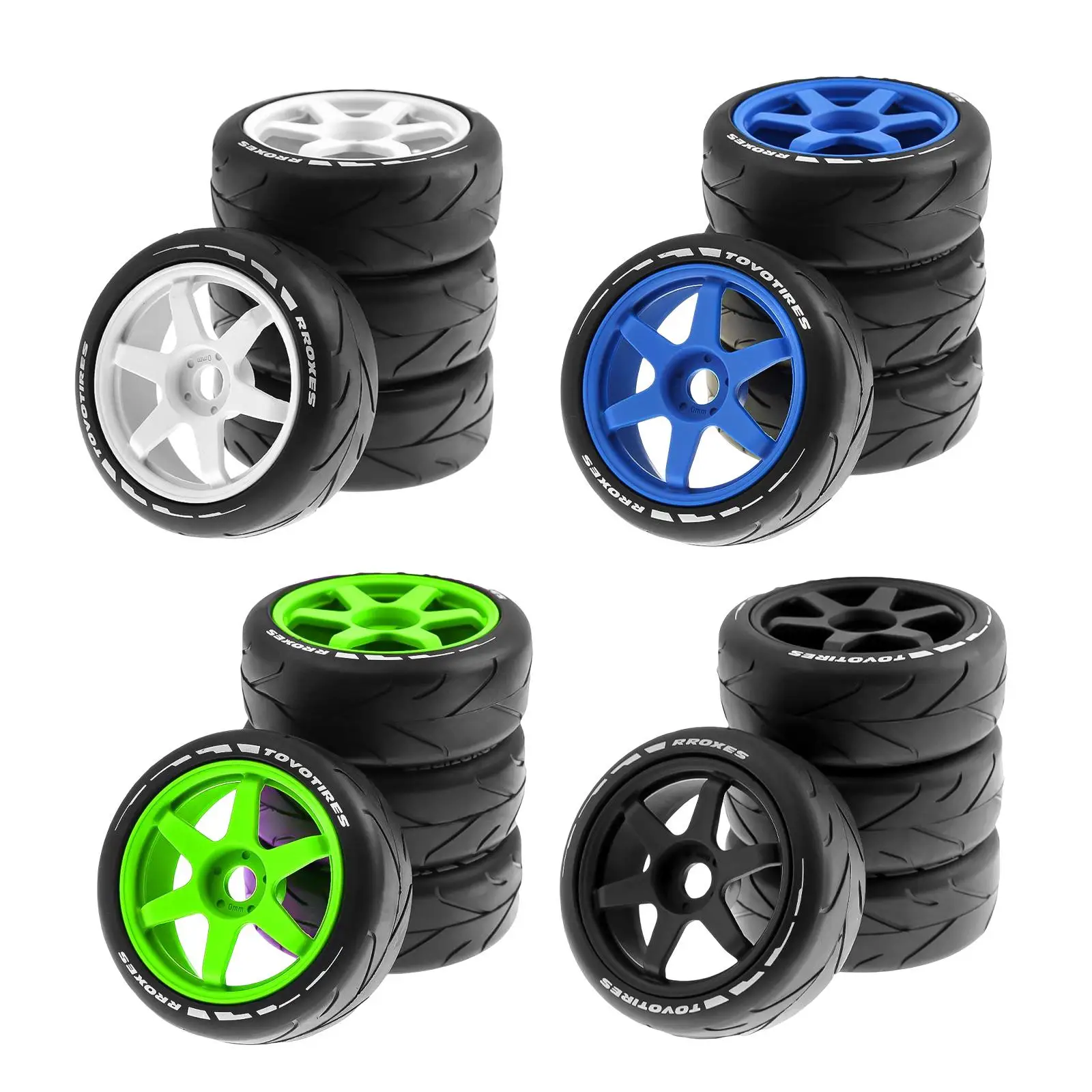 4 Pieces Rubber Wheel Rim and Tires Replacements for 1:8 Scale Trucks Crawler RC Car DIY Accessory