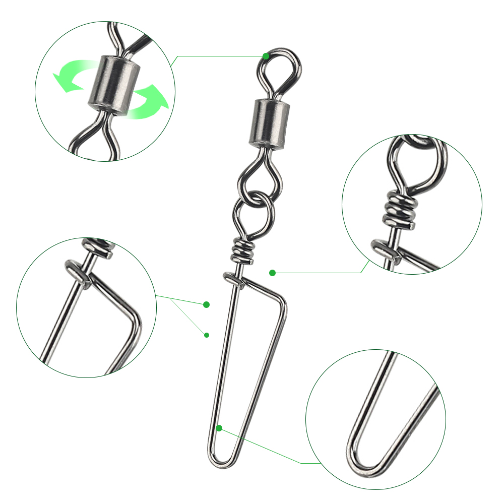 DNDYUJU 10-30X Angeln Wälzlager Wirbel Solide Ring Interlock Snap Für Angelhaken Köder Angeln Stecker Tackle Zubehör – Detail 8