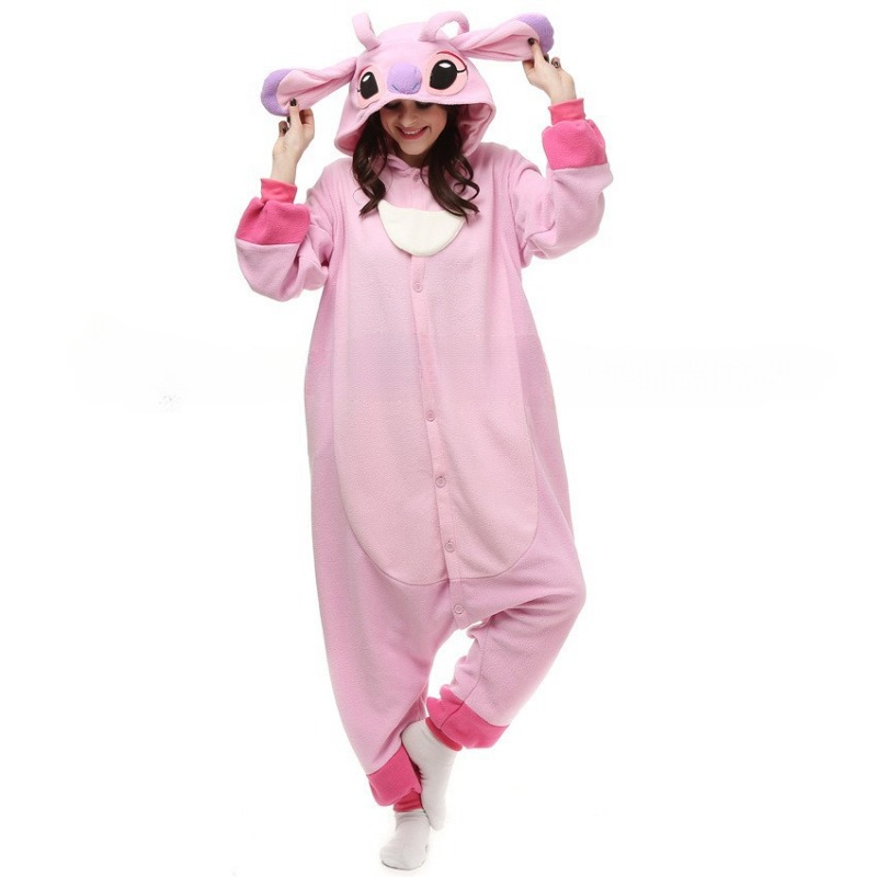 Stitch Kigurumi Onesie Kawaii Teenagers Women Pajamas Flannel Warm Soft Overall Onepiece Night Home Sleeping Jumpsuit