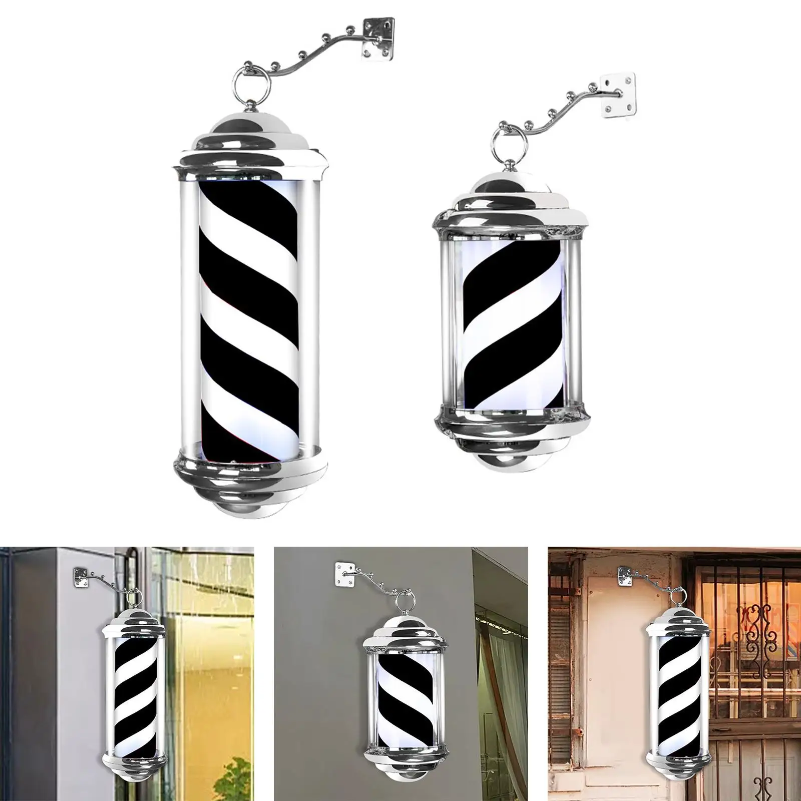 Barber Shop Pole Rotating Light W/ Hanging Bracket Waterproof , Wall Mount Wall Lamp Stripes LED for Beauty Shop Outdoor EU Plug