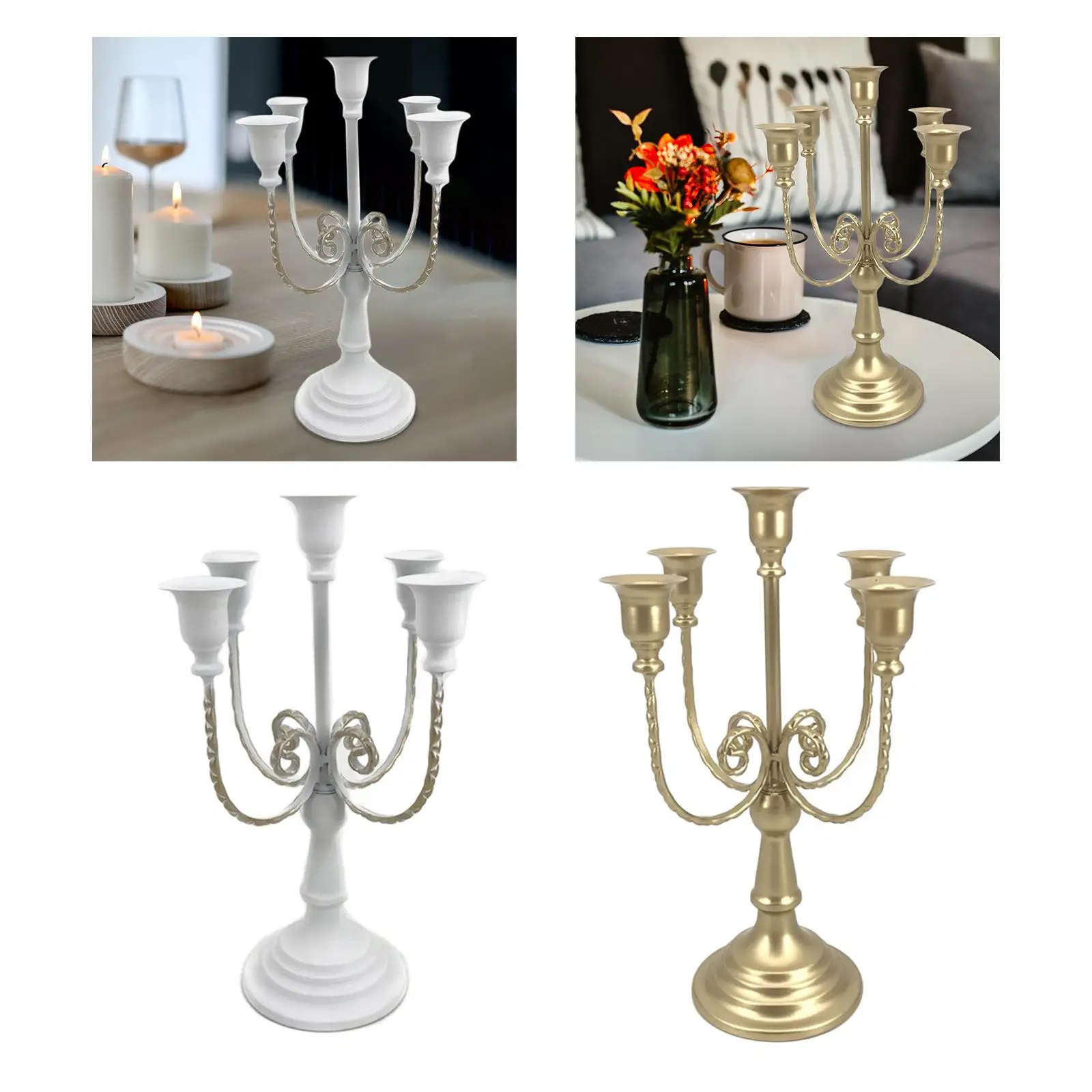 5 Headed Metal Candle Holder Candelabra Centerpiece Gift Decorative Pillar Stand Ornament for Wedding Parties Table Dinner Event