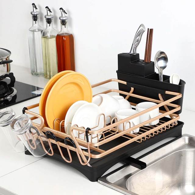 Over Sink Dish Drying Metal Rack with Kitchenware 3D Model $79