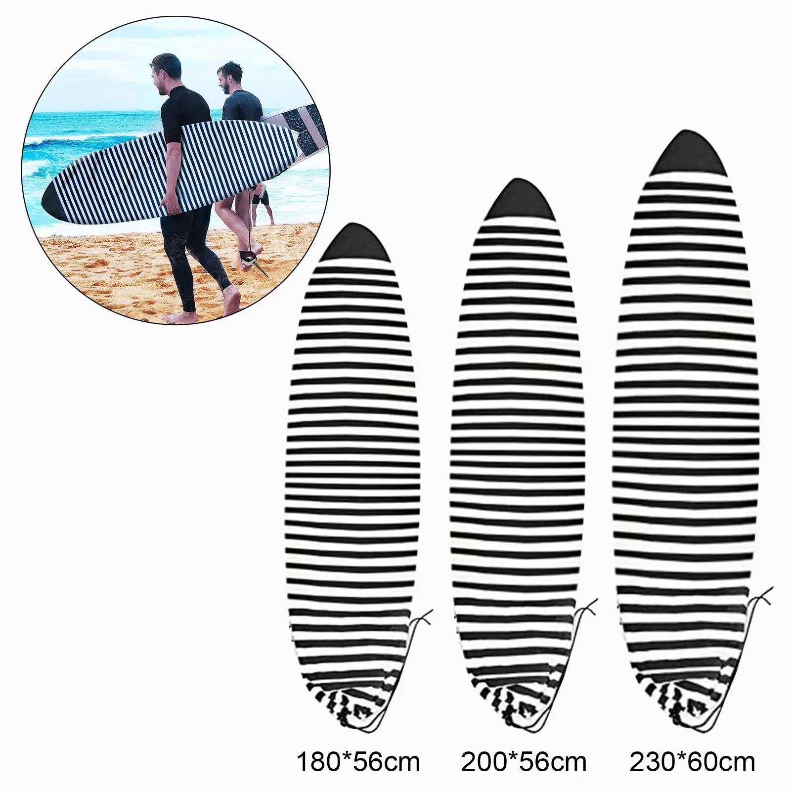 Striped Surfboard Sock Cover Stretch Padded Nose Soft Lightweight Surf Board Light Protective Bag for Shortboard Hybrid