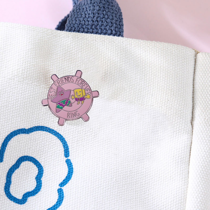 Spongebbbob Squarepppants Best Friends Forever Ring Emaille Pin rosa Ruder Abzeichen Rucksack Dekoration Schmuck – Detail 3