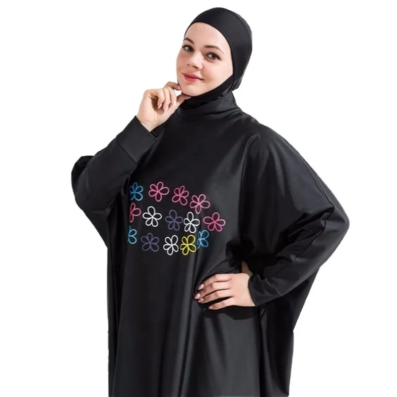 Women Muslim Swimwear Beachwear Screen Printing 3pcs Lslamic Clothes Hijab Long Sleeves Sport Swimsuit Burkinis Bathing Bat Suit