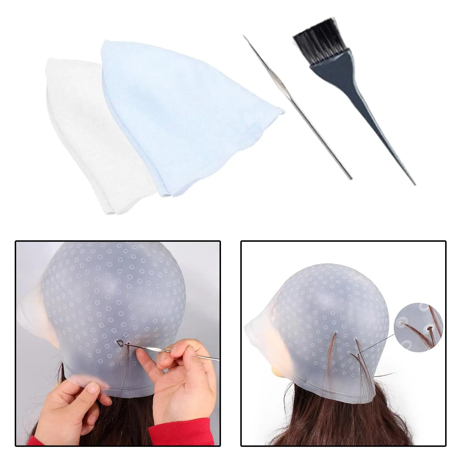 2Pcs Silicon Hair Colouring Highlighting Dye   Hat with Hook Home Flexible