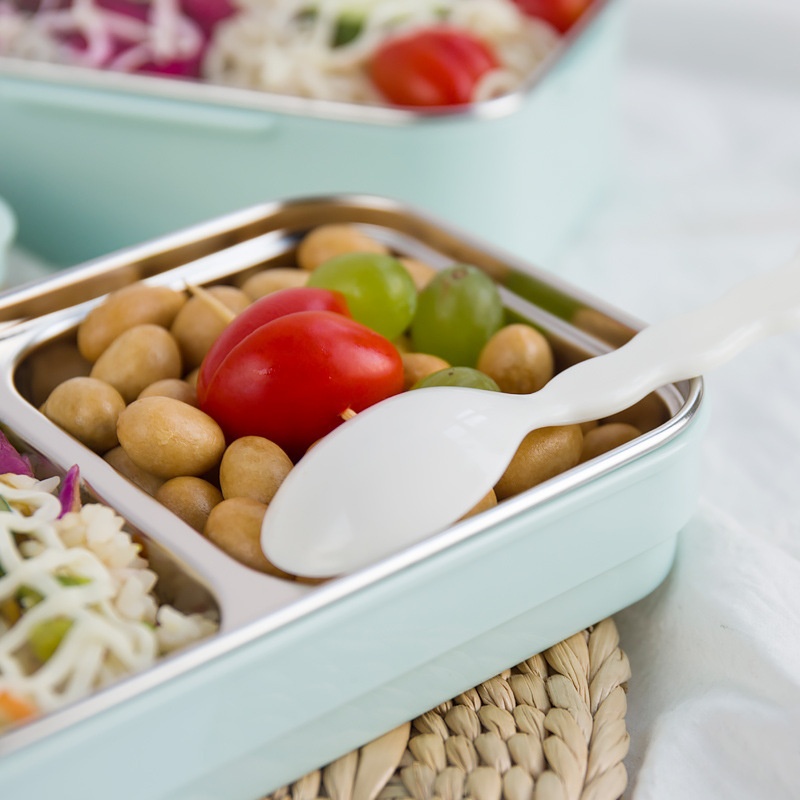 Mit zufälligem Muster Cartoon Lunchbox Edelstahl Doppelschicht Lebensmittelbehälter Tragbare Kinder Picknick Schule Bento – Detail 7