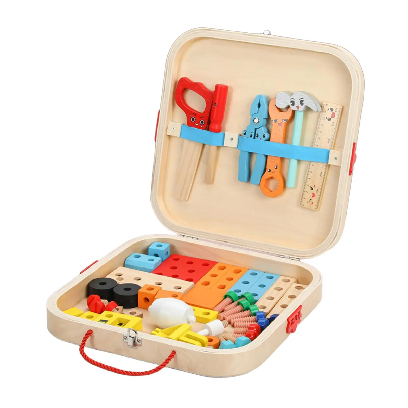 Wooden Kid Tool Set Wooden Toy Tools Box Tool Construction Set Pretend Smooth Construction Tool Toy Set for Living Room