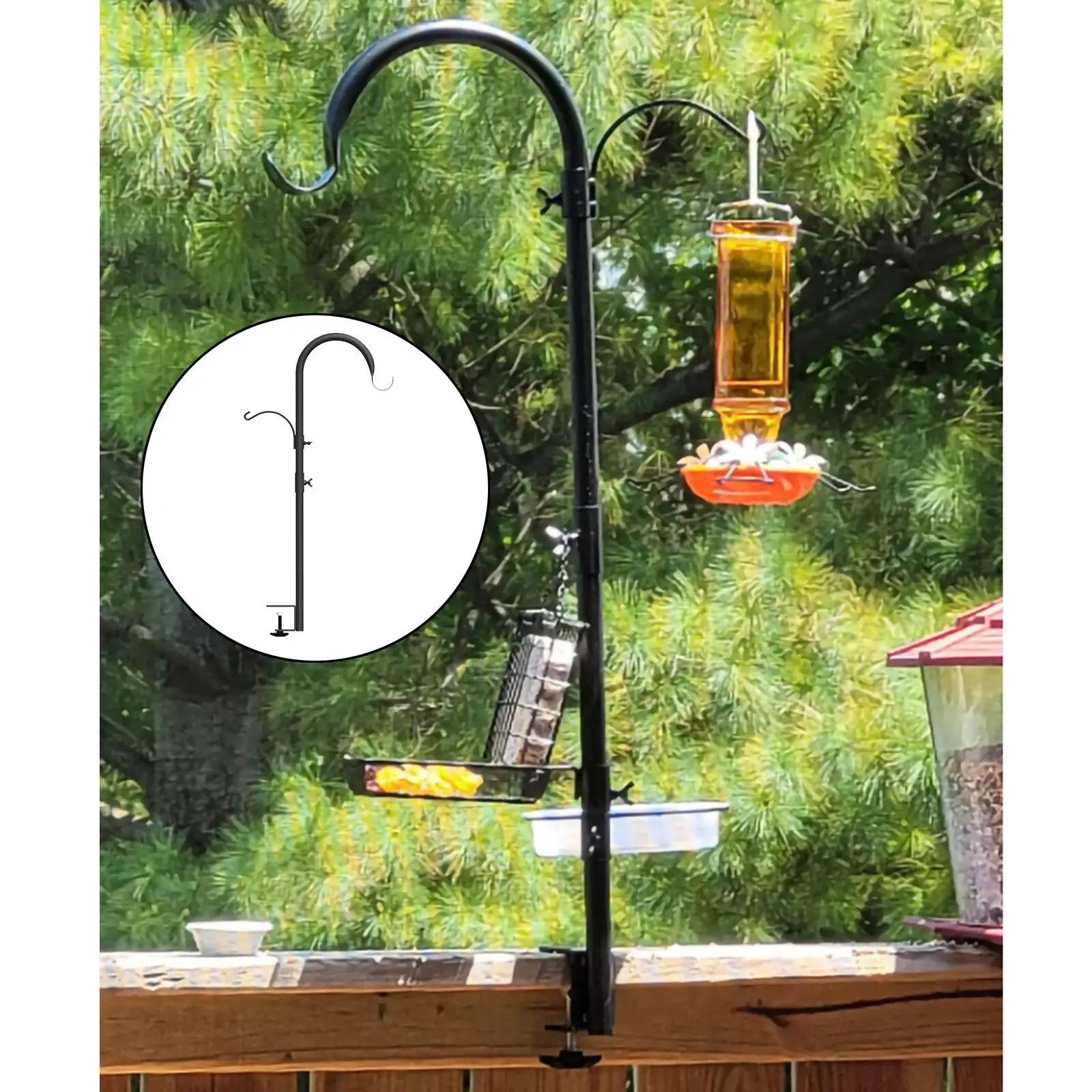 Deck Bird Feeder , 37 Inches, Stable, Black, Bird Feeder Porch  Kit for Outside Bird Feeder and  Hangers