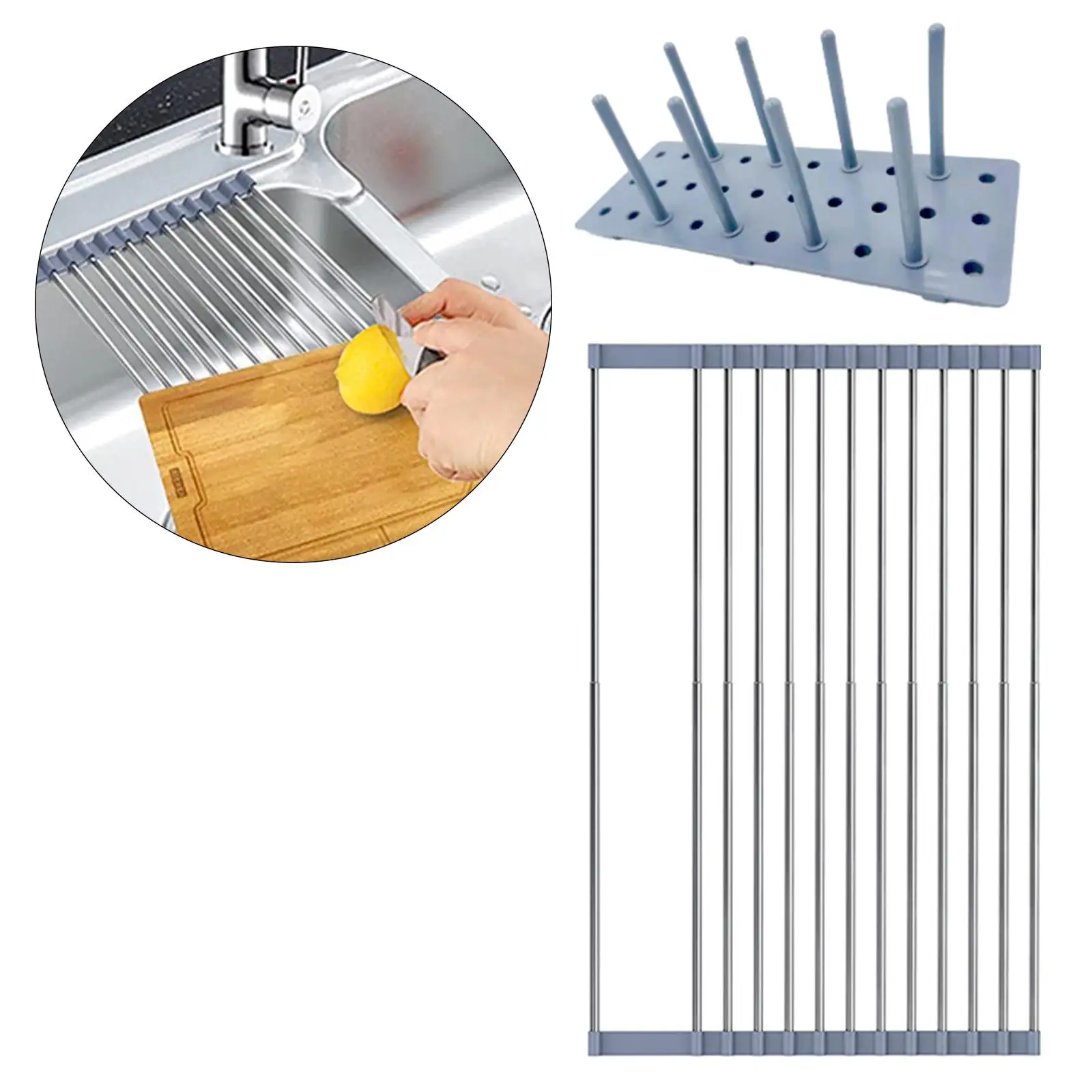 Foldable Roll Up Dish Drying Rack Collapsible Multipurpose Silicone Coated Stainless Steel Dish Drainer