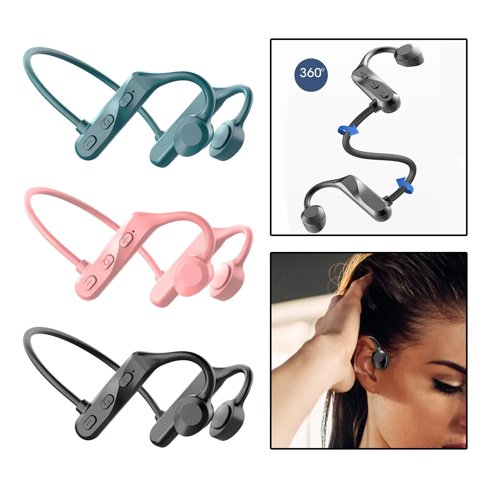 Wireless Bone Conduction Headphones Open-Ear IPX5 Waterproof Stereo 360 Foldable Bluetooth Earphone for Fitness Bicycling Sports