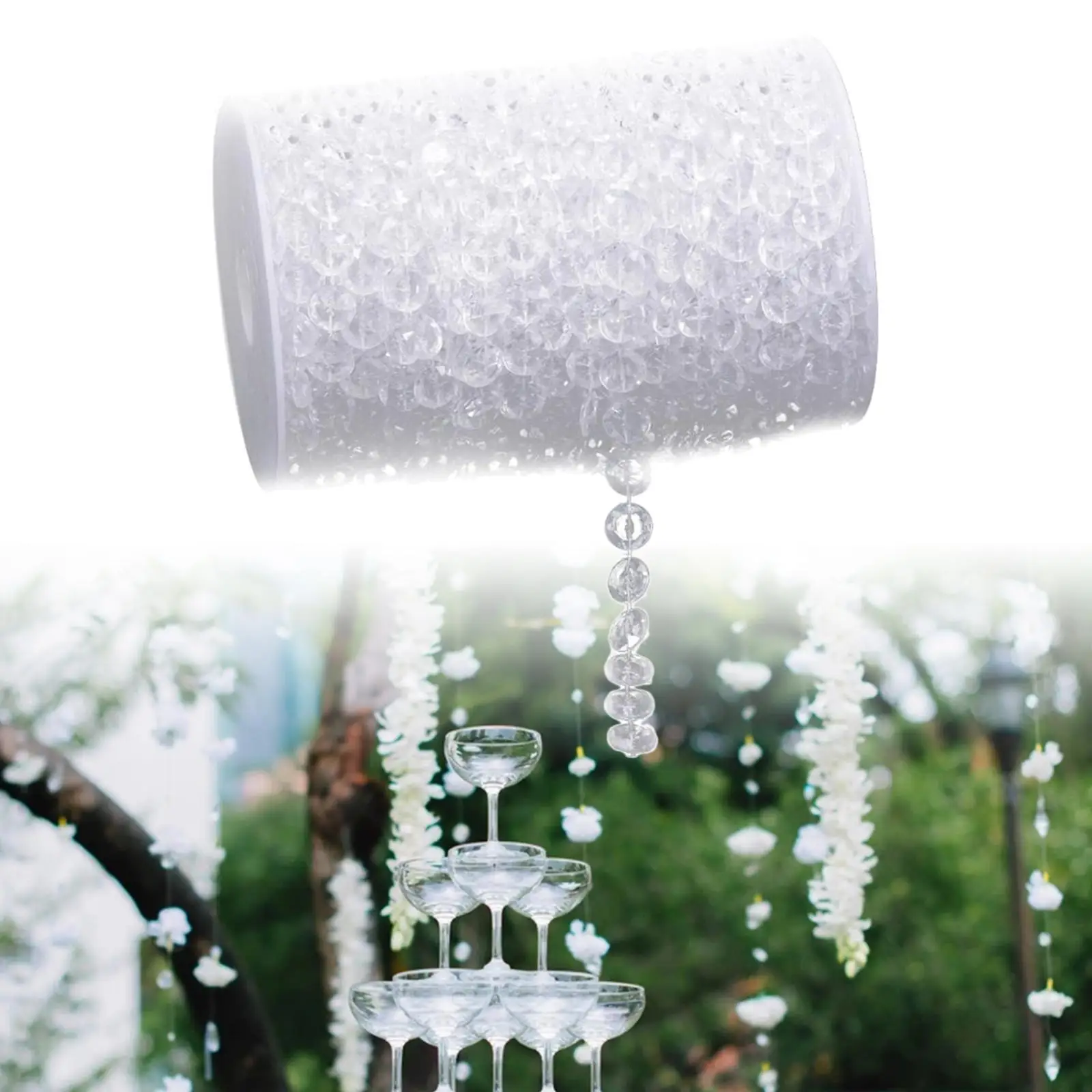 Crystal Bead Chain Acrylic Transparent Crystal Bead Garland  Lamp   Decorations 30 M/ 98 FT