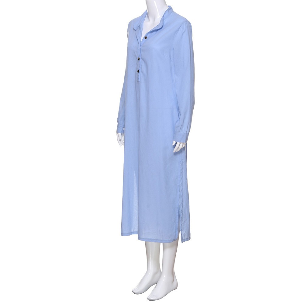 robe chemisier longue en coton et lin pour manches boutons chemise robes caftan été