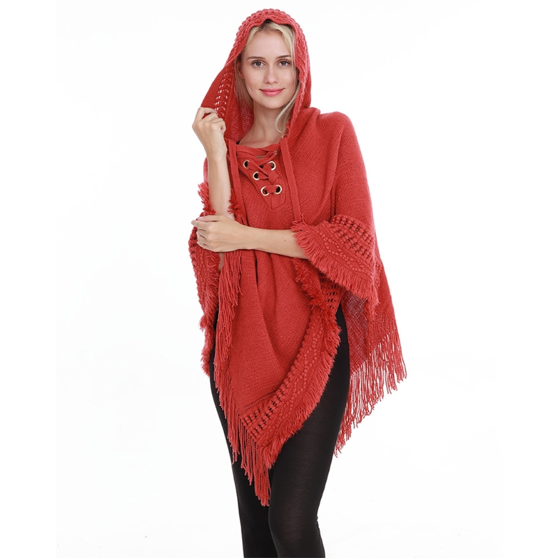 inverno feminino hoodies xale envoltório malha franja borla oversized poncho cape